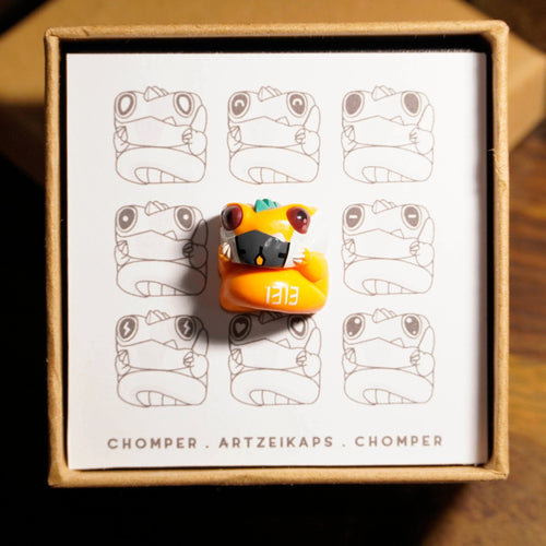 Chomper artisan keycap in orange and black, inspired by Neon Genesis Evangelion — Artzeikaps