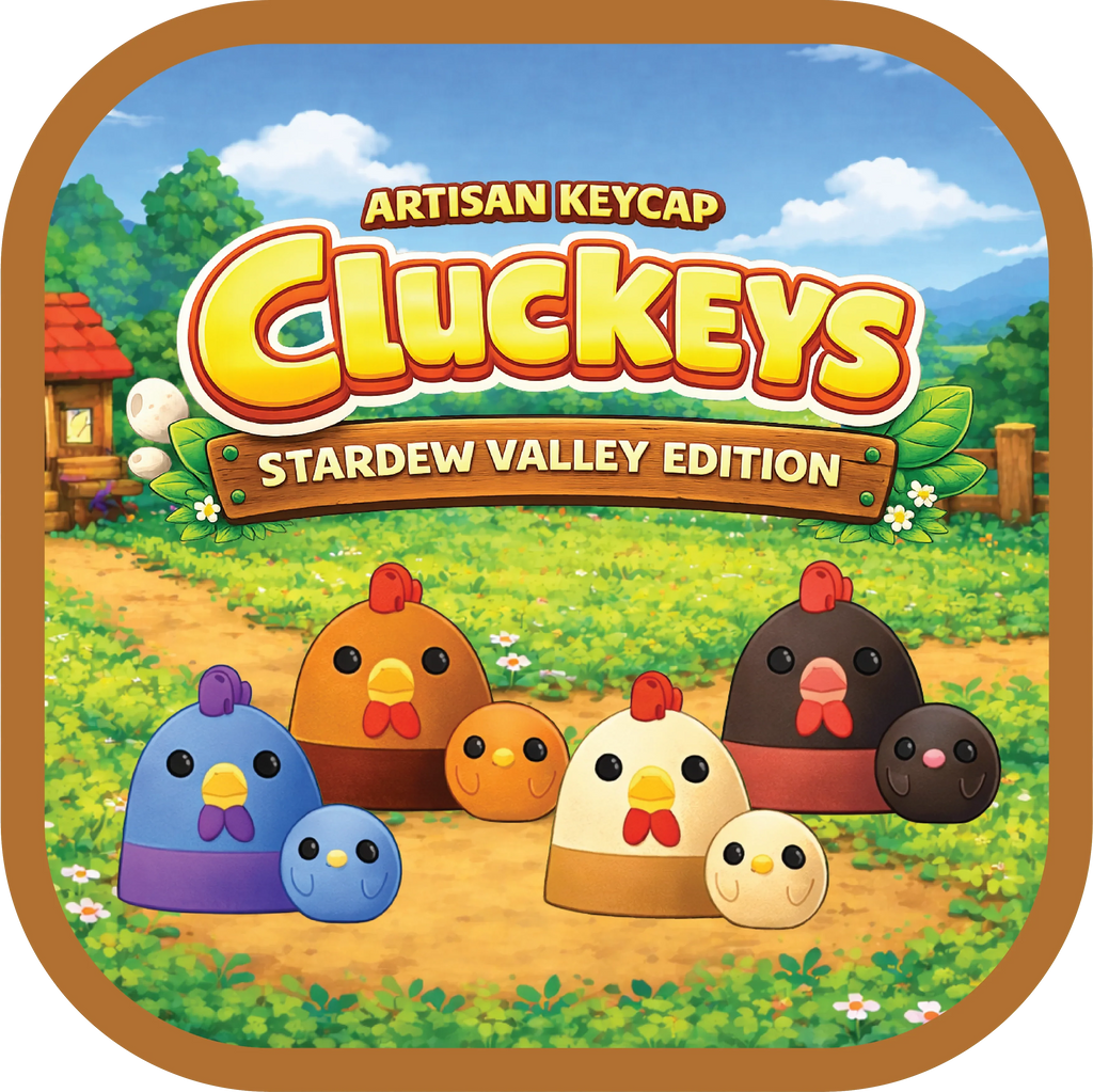 Artisan Keycap Cluckeys Stardew Valley Edition with cartoon chickens in a farm setting