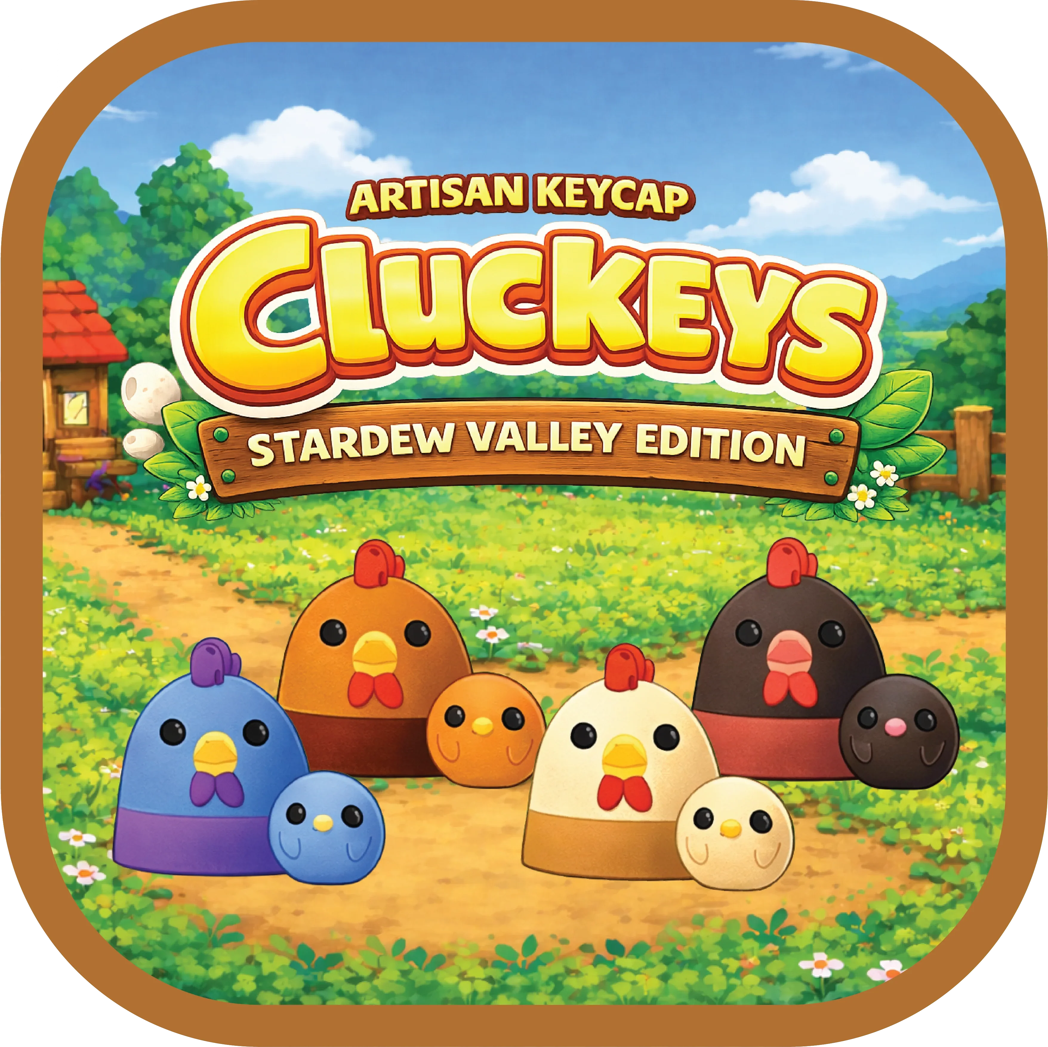 Artisan Keycap Cluckeys Stardew Valley Edition with cartoon chickens in a farm setting