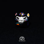 Smunkey GMK Mictlan artisan keycap in black with Day of the Dead skull and floral face paint design, solo front view on dark background