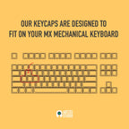 Diagram showing Artzei Studio WASD keycaps designed to fit MX mechanical keyboards